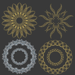 Set of ornament golden doodle  mandalas. Vintage decorative elem