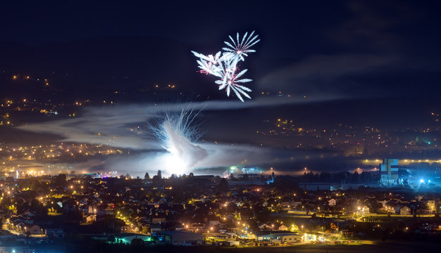 Fireworks over town - Powered by Adobe