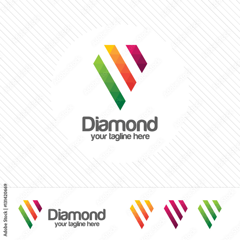 Poster diamond logo design vector with triangle pixel concept. colorful