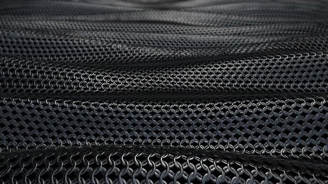 Dark metallic chain armorabstract wave curve background seamless loop. 3D animation