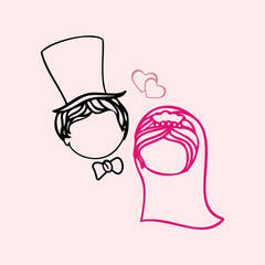 Marriage / Wedding Couple Line Vector Art
