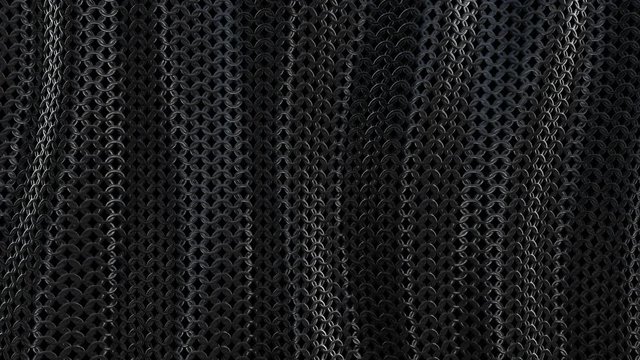 Dark metallic chain armorabstract wave curve background seamless loop. 3D animation