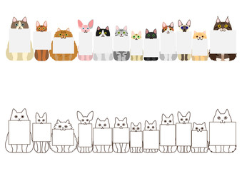Naklejka premium cats border set, with small blank card in each mouth