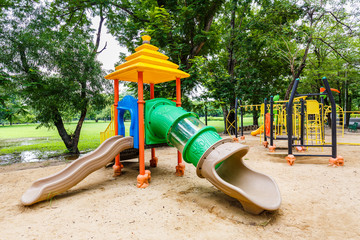 Colorful playground on yard in the park.