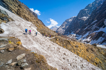 Trekkers trek toward to Annapurna base camp, Pokhara, Nepal