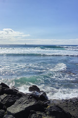 The coast of Atlantic ocean, ocean waves, winter on Tenerife, Canary