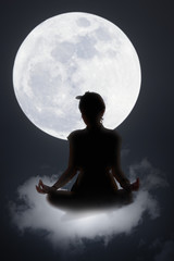 Yoga woman with supper moon