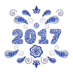 Obraz premium Card decorated with figures in 2017 with elements of zenart isolated on white background.