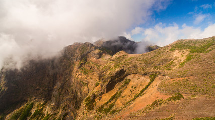 Portugal, Madeira, View of the mountains near Pico de Arieiro. aerial 