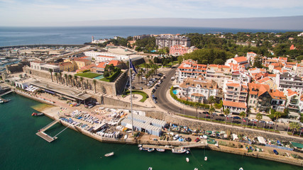 Yachts in the harbor of Cascais, Portugal. Aerial view  marina