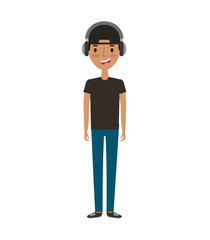 young man avatar character with headphone audio vector illustration design