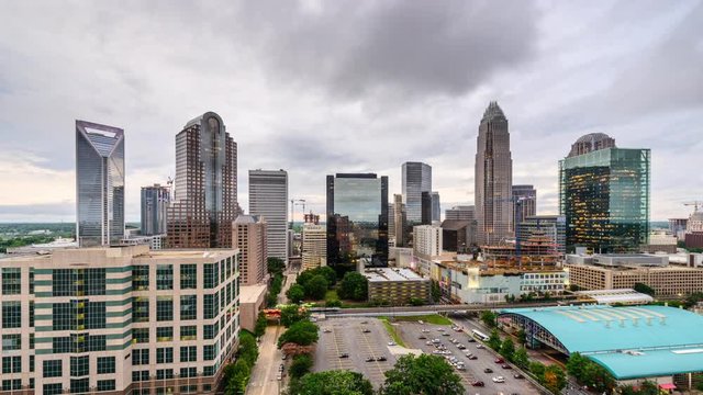 Charlotte, North Carolina, USA uptown skyline time lapse.