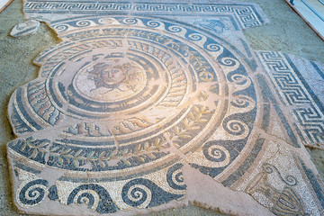 Ancient antique mosaic fragment. Dion, Pieria, Greece.
