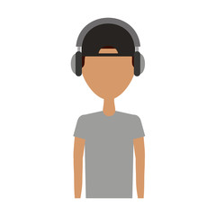young man avatar character with headphone audio vector illustration design