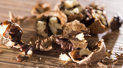 walnut on the table. macro