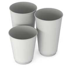 Disposable coffee cups. Blank paper mug. 3d render isolated on white background