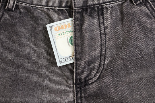 hundred dollar bill inside  codpiece gray jeans