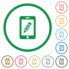 Smartphone memo flat icons with outlines