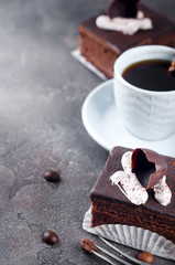 chocolate cake with a cup of coffee