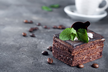 chocolate cake with a cup of coffee