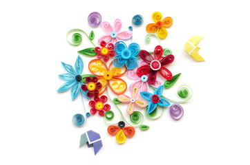 quilling paper flower designs isolated on white