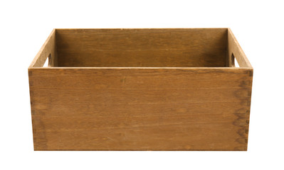 Empty wooden box on white background