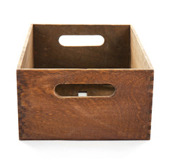 Empty wooden box on white background