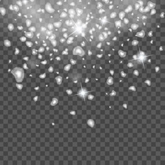 Abstract creative christmas falling snow isolated on background. Vector illustration clipart art for Xmas holiday decoration. Concept idea design element. Realistic snowflake. Winter frost effect