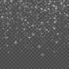 Abstract creative christmas falling snow isolated on background. Vector illustration clipart art for Xmas holiday decoration. Concept idea design element. Realistic snowflake. Winter frost effect