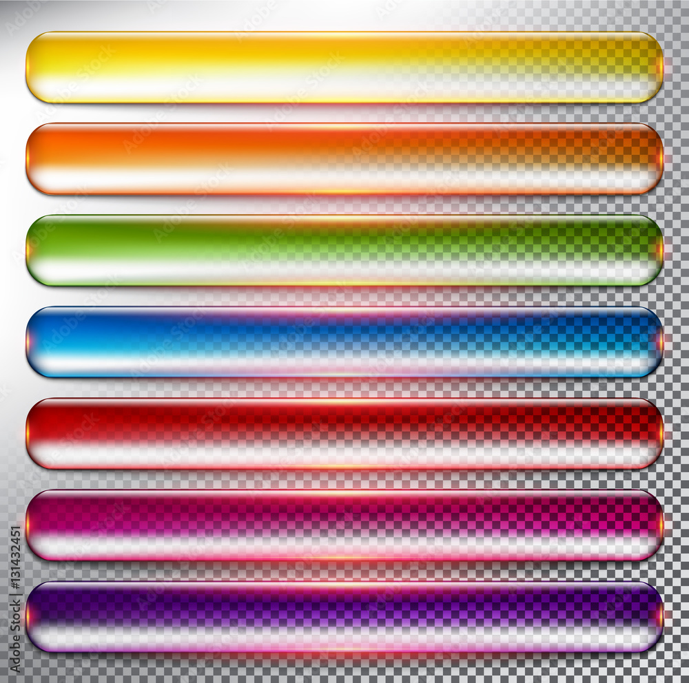 Wall mural abstract vector web buttons set of 7. isolated with realistic, transparent glass shine and shadow on