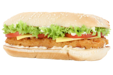 Chickenburger Chicken Hühnchen Burger Hamburger Salat Freistell