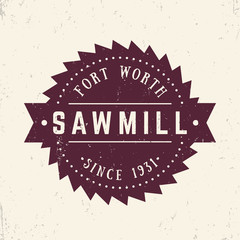Sawmill logo, emblem, badge in vintage style