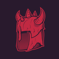 warrior helmet with horns, red on dark