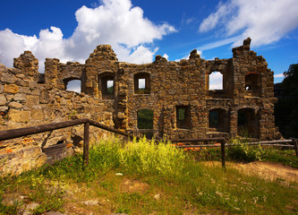 Ruins of the medieval Gothic monastery in town of Oybin, Germany