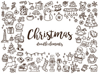 Big set of Christmas design element in doodle style