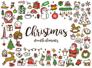 Fototapeta na wymiar Big set of Christmas design element in doodle style