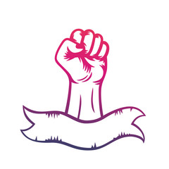 fist raised in protest and ribbon with space for text, revolt, riot, rebellion symbol, vector illustration