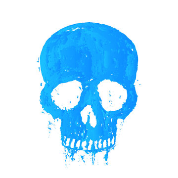 t-shirt print with painted blue skull, vector illustration