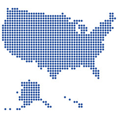 Карта США, выполненная из круглых синих точек, пунктиров. Оригинальная абстрактная векторная иллюстрация для вашего дизайна.