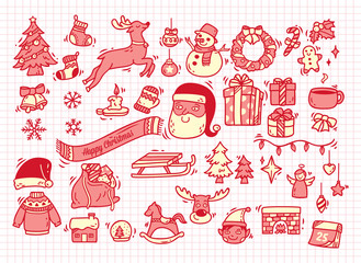 Fototapeta na wymiar Set of Christmas doodle on paper background