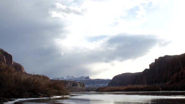 Timelapse of Colorado Riverway Stormfront and Rain in Autumn