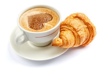 coffee and croissant on a white background