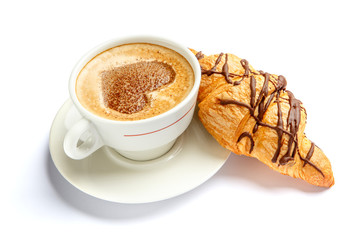 coffee and croissant on a white background