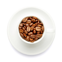 cup of coffee beans on white background