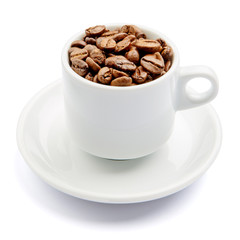 cup of coffee beans on white background