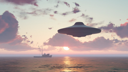 3D UFO over the sea and waves   © kolbass