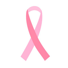 Breast cancer awareness pink ribbon on white background.