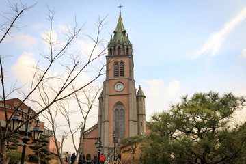 Fototapeta na wymiar Myeongdong Cathedral In Seoul, South Korea