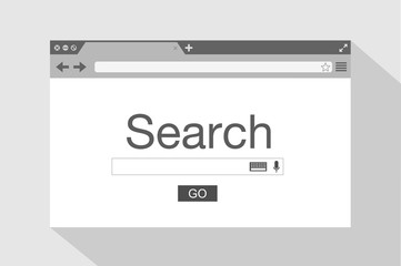 Flat style browser window black and white. Search engine. Vector stock illustration