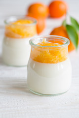 Home made panna cotta with mandarin jam